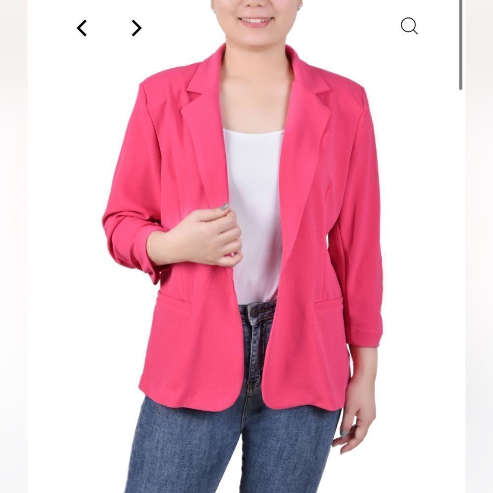 NY collection Petite 3/4 Sleeve Scuba Crepe Jacket Magenta color Sz PXL